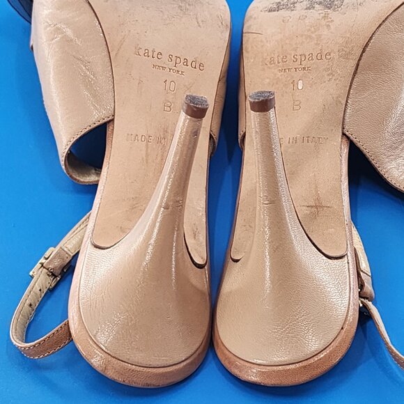 KATE SPADE Billow Peep Toe Leather Slingback Sandals Bow Tan - Picture 7 of 9